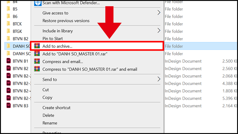 Chọn Add to Archive…